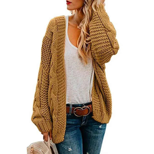 Women's Solid Color Thick Needle Loose Plus Size Knitwear Sweater Twist Cardigan Yellow - Shop at LoveMi