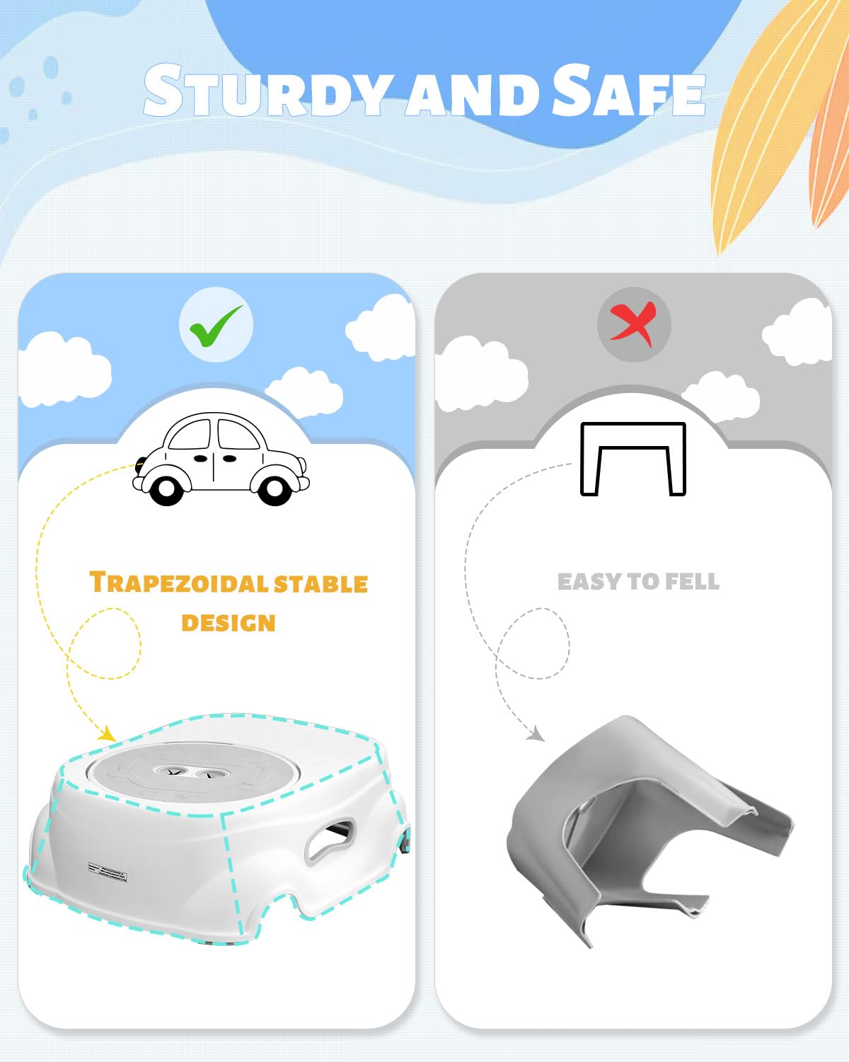 Padded 2-Step Step Stool, 2-Step Footstool - Step Stool Non-slip, Portable, Space-saving Design For Bathroom, Kitchen, Bedroom, Classroom - Easy To Clean, Sturdy And Comfortable - Image 6