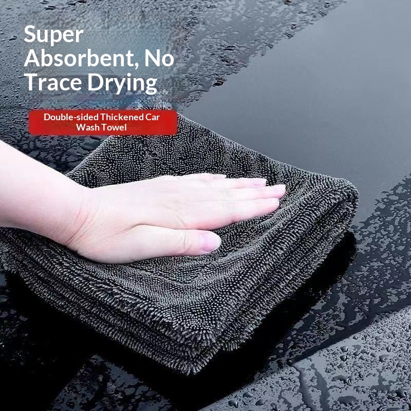 2pc Super Absorbent Thickened Microfiber Car Wash Drying Towel Lint Free Streak Free Auto Cleaning Cloth 500g 2