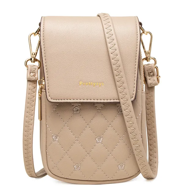 Plaid Sewing Design Mobile Phone Bags For Women Simple Buckle Multifunctional Crossbody Shoulder Bag Apricot - Shop at LoveMi