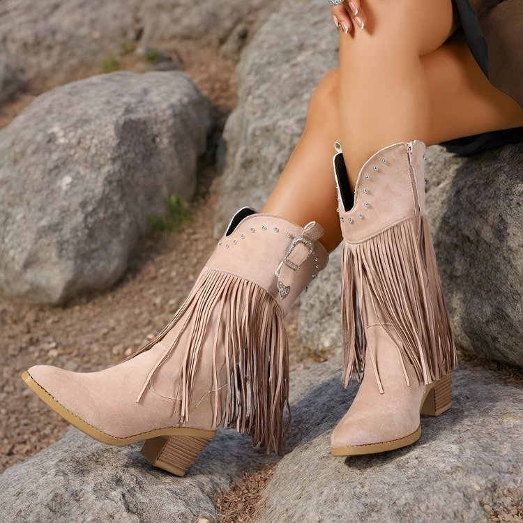 Women's New Plus Size Tassel Fashion Boots, Sexy Retro Tall Boots For Independent Website