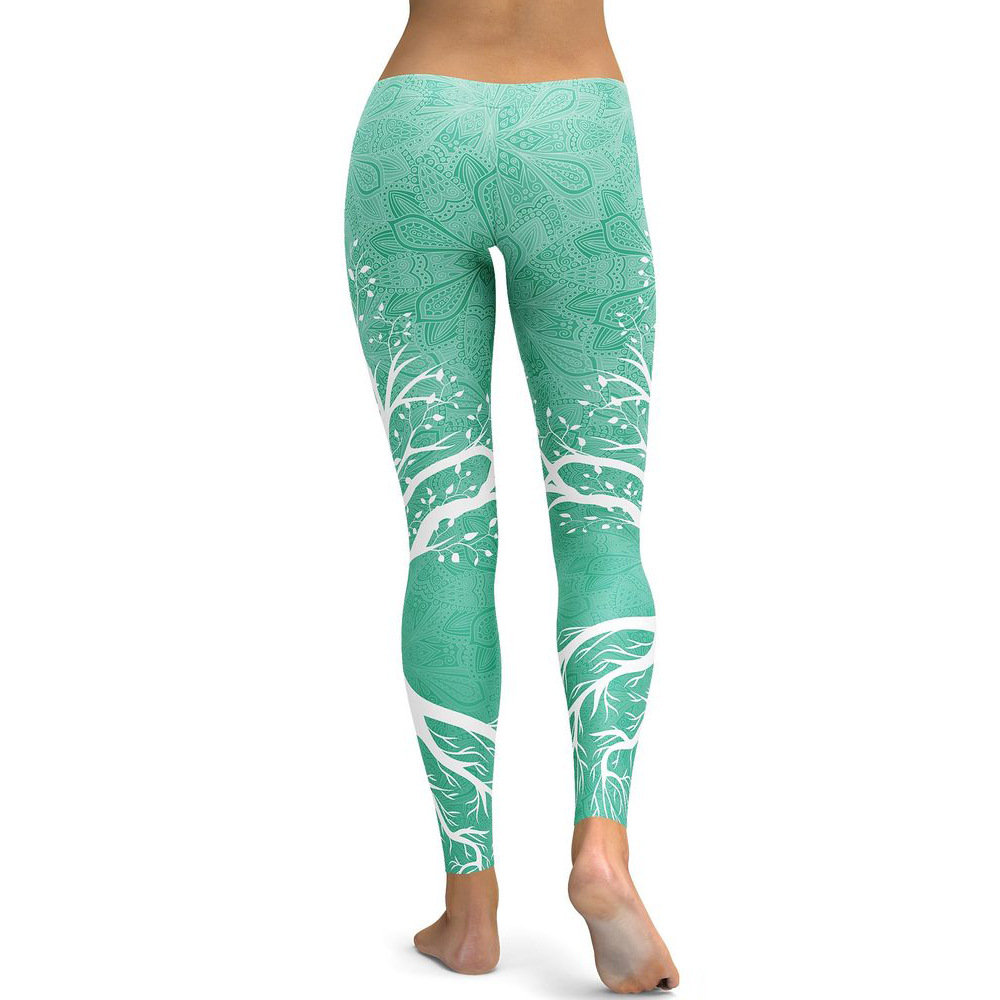 Digitally Printed Colorful Branches Yoga Sports Leggings Green - Shop at LoveMi