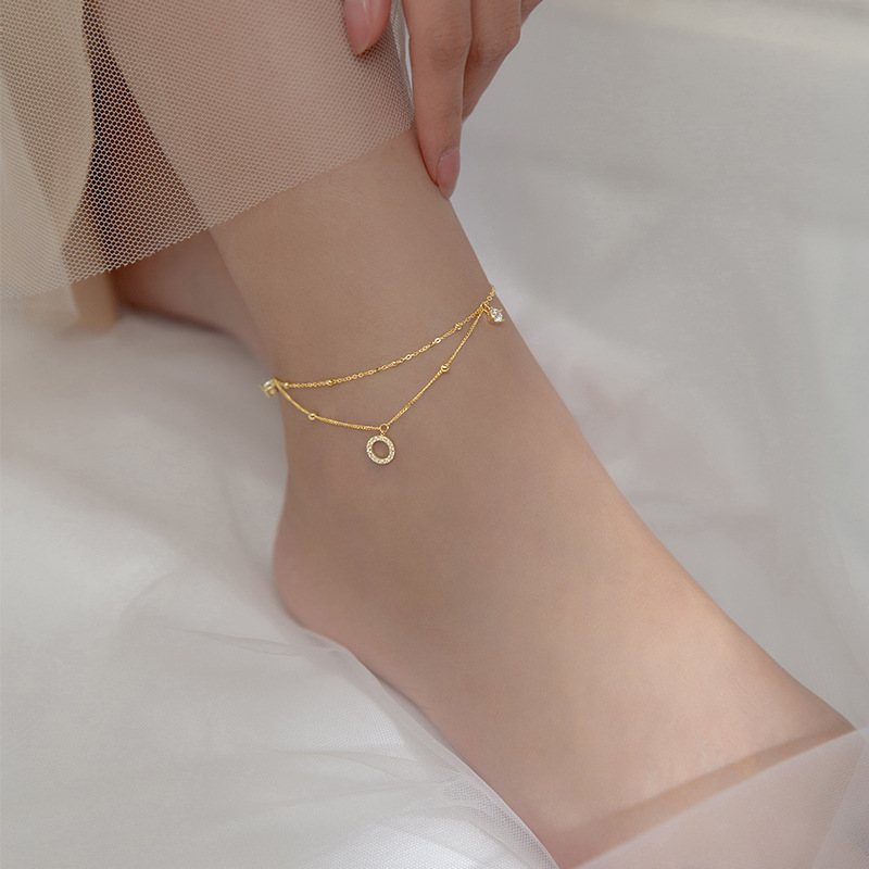 Title 4, Silver Diamond Ring Anklet Double Layer Simple