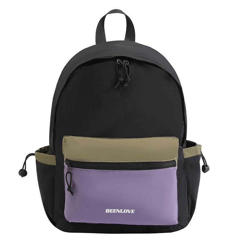 Color Blocking Backpack, Outdoor Sports Backpack, Nylon Folding Backpack, Travel Hiking Bag - Black