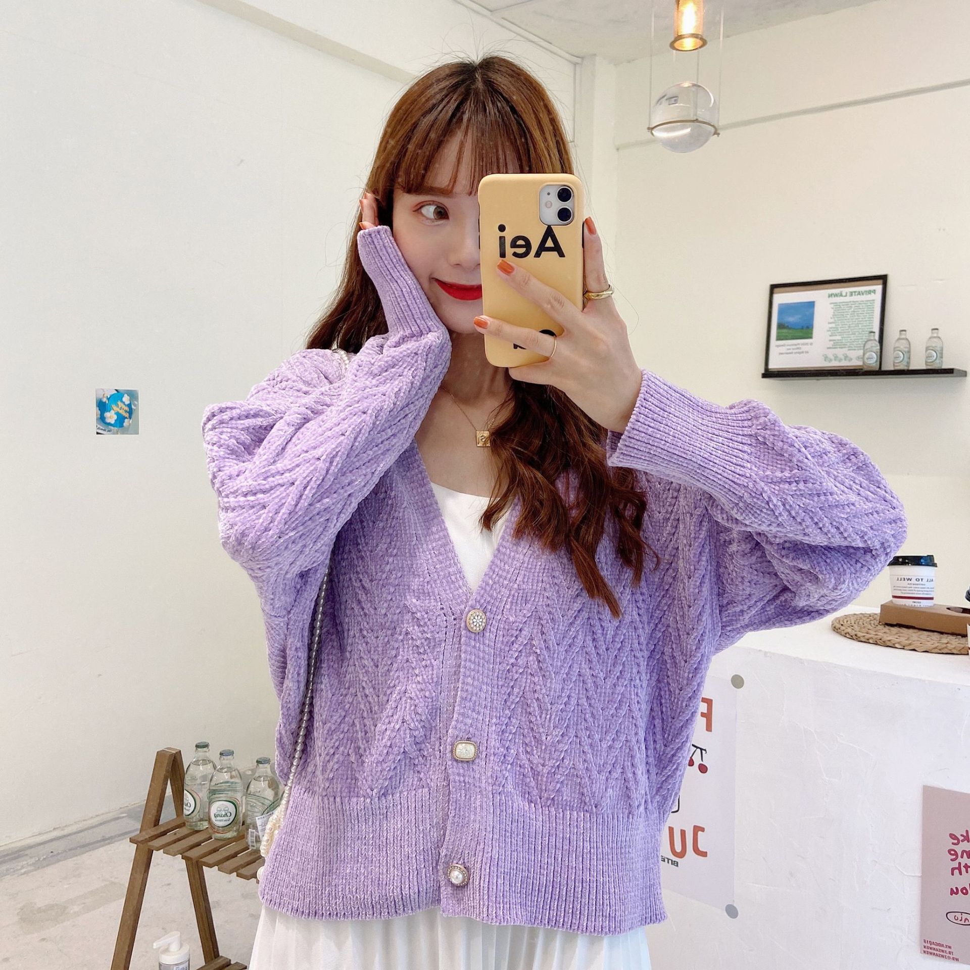 Title 4, Pure Color V-neck Sweater Coat Sweet And Loose ...