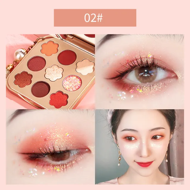 Nine Colors Matte Pearlescent Waterproof Long Lasting Star Bright Diamond Eyeshadow Palette 02Champagne Cocoa - Shop at LoveMi
