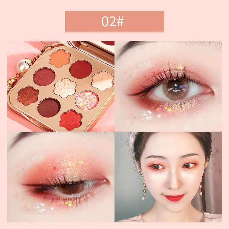 Nine Colors Matte Pearlescent Waterproof Long Lasting Star Bright Diamond Eyeshadow Palette - 02Champagne Cocoa