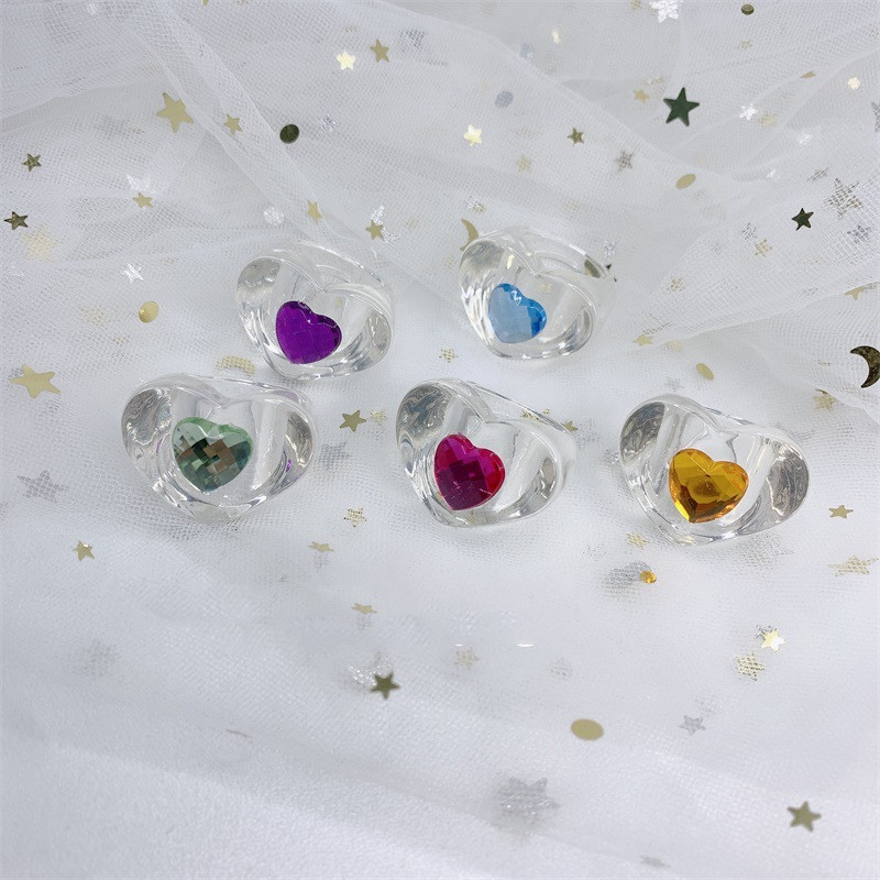 New Love Girl Diamond Ring Net Red Resin Transparent White