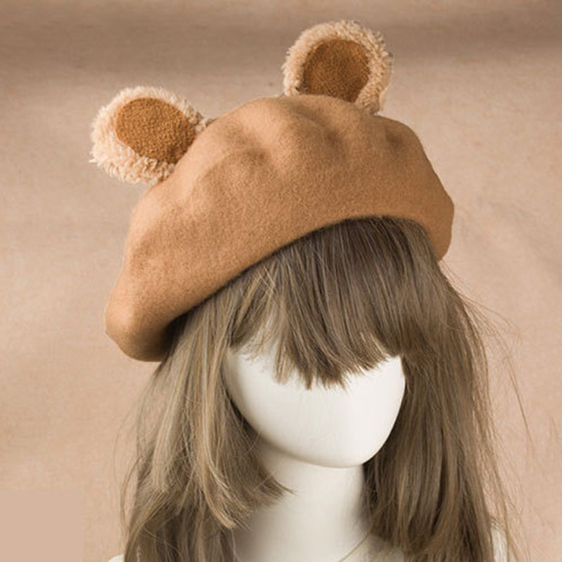 قبعة لوليتا ذات الأذن الدببة، بسكويت، صناعة يدوية يابانية للنساء