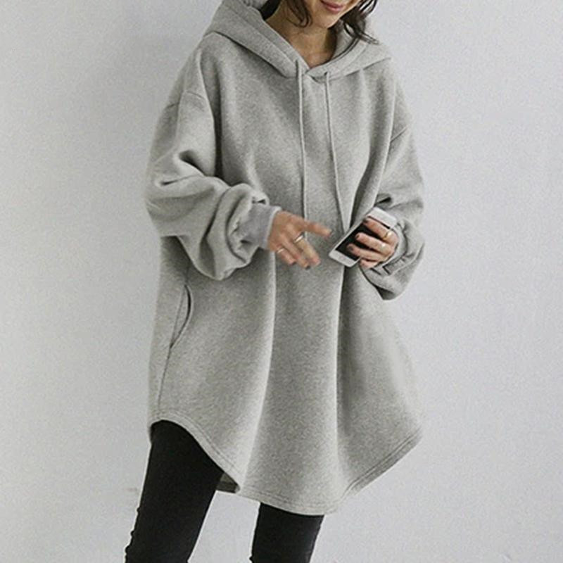 Casual Long Sleeve Pocket Hooded Drawstring Loose Sweatshirt