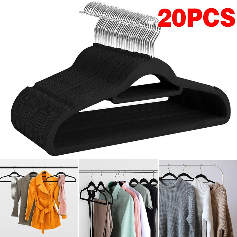 Non Slip Velvet Coat Hangers Coating Strong Flocked Clothe Trouser Space Saving 6