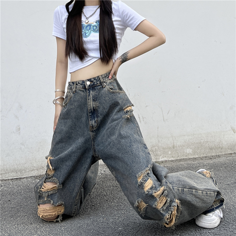 Title 3, New Harajuku Style Street Distressed Jeans. Emb...