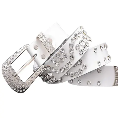 Leather Ladies Belt with Diamond-studded Cowhide Pin Buckle