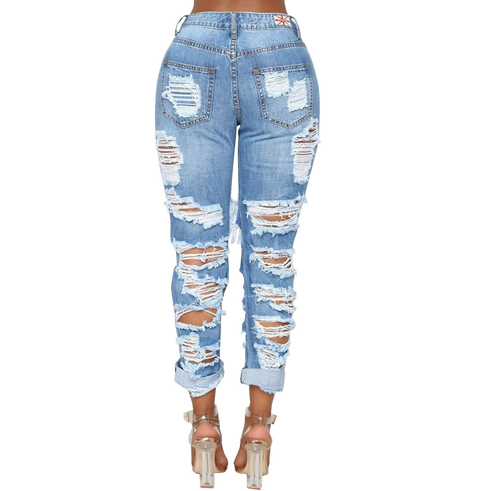 European And American Fashion Personality Ripped Denim Trousers Blue - Shop at LoveMi