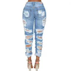 European And American Fashion Personality Ripped Denim Trousers - Blue - View 1