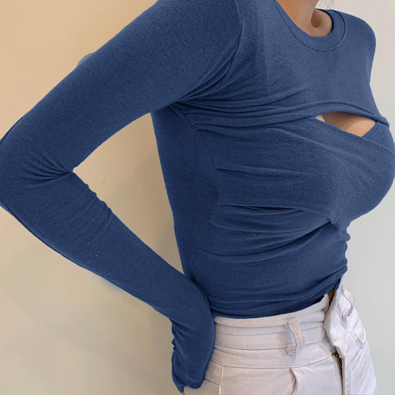 Women Pleated Slim Fit All-match Top