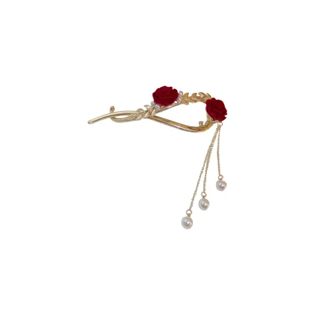 Korean Temperament Rose Wheat Ear Hair Clip Red - Shop at LoveMi