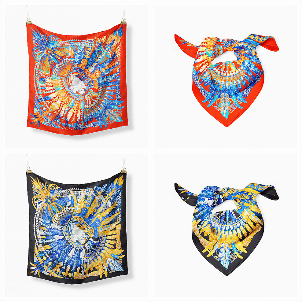 Geometric Color Feather Ladies Twill Decorative Small Square Scarf