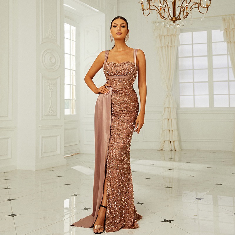 plain solid long party dress