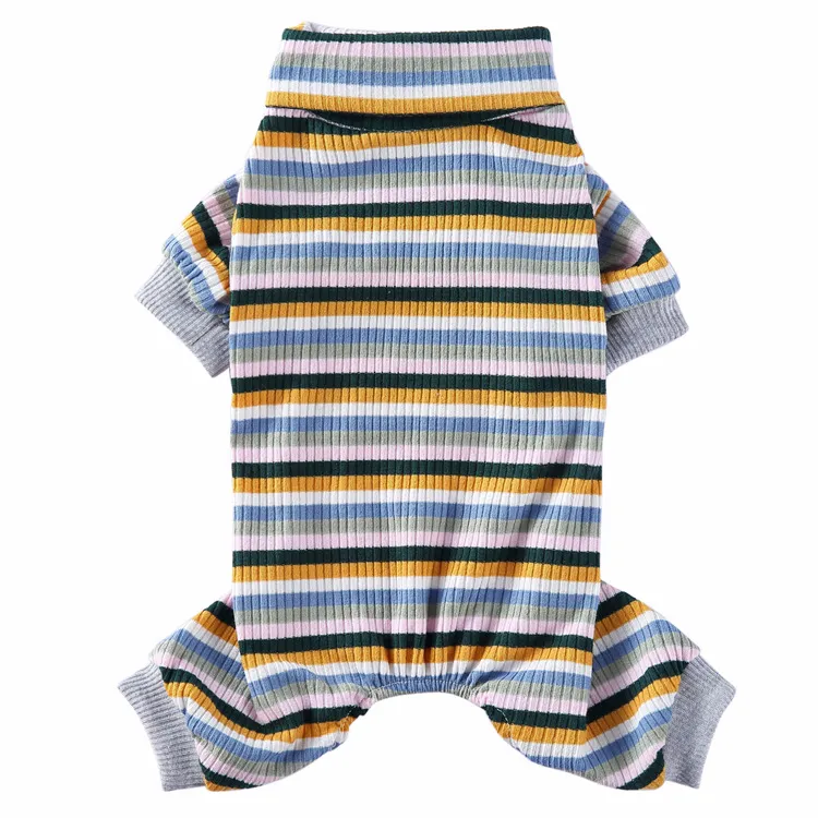 Fashion High Collar Striped Pet Dog Pajamas - Green Colorful