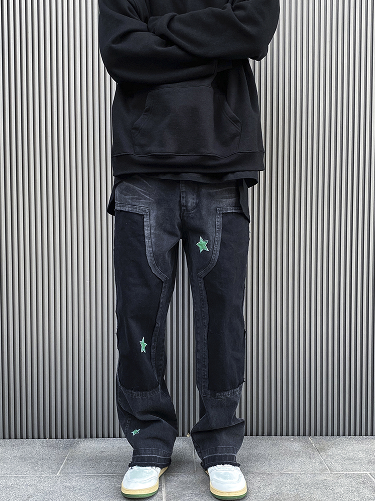 Wind Retro Lumberjack Patch Straight Stacked Cargo Pants