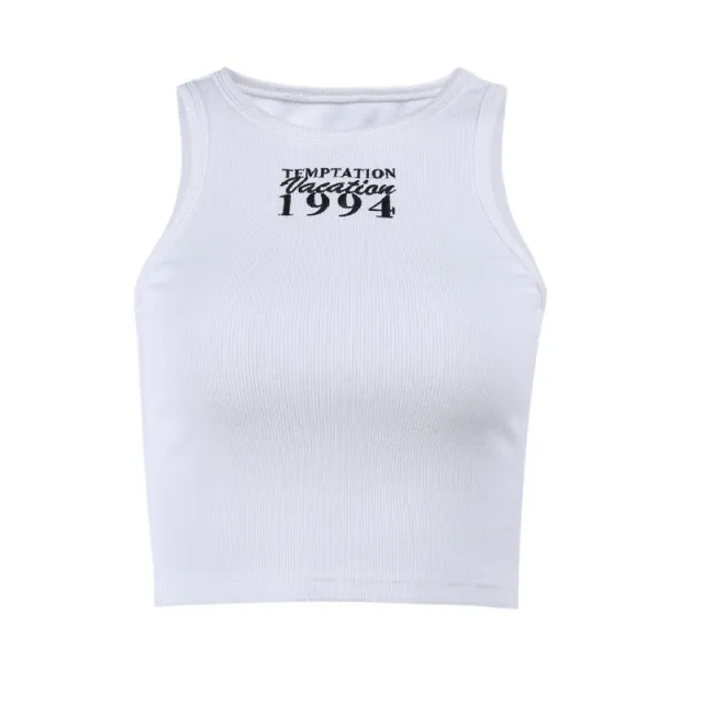 Digital Print Embroidered English Stretch Vest White - Shop at LoveMi