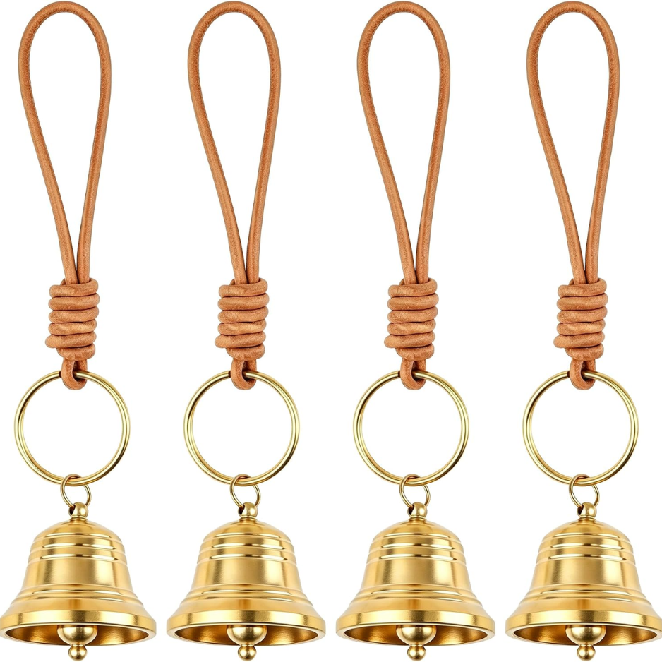 4PCS Small Brass Hanging Bells, Vintage Christmas Door Knob Bells, Rustic Holiday Decorations For Home & Wreaths