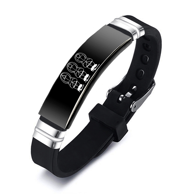 Squid Game Bracelet Trendy Round Six Round Square Triangle Stainless Steel Charms Adjustable Silicone Strap Wristband