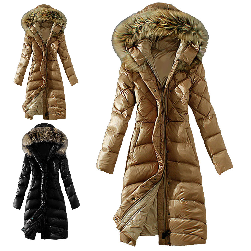 New Style Slim Down Coat With Large Fur Collar Imitation Raccoon Khaki - Shop at LoveMi