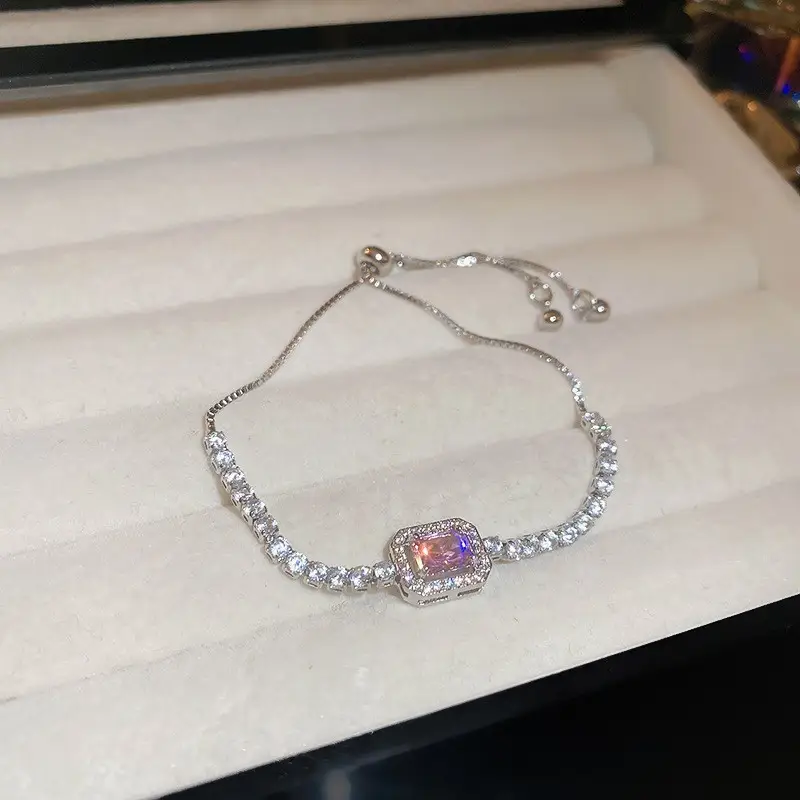 18K Gold Plated Colorful Oval Zircon Drawstring Bracelet Luxury Adjustable Bangle For Women Elegant Wrist Jewelry