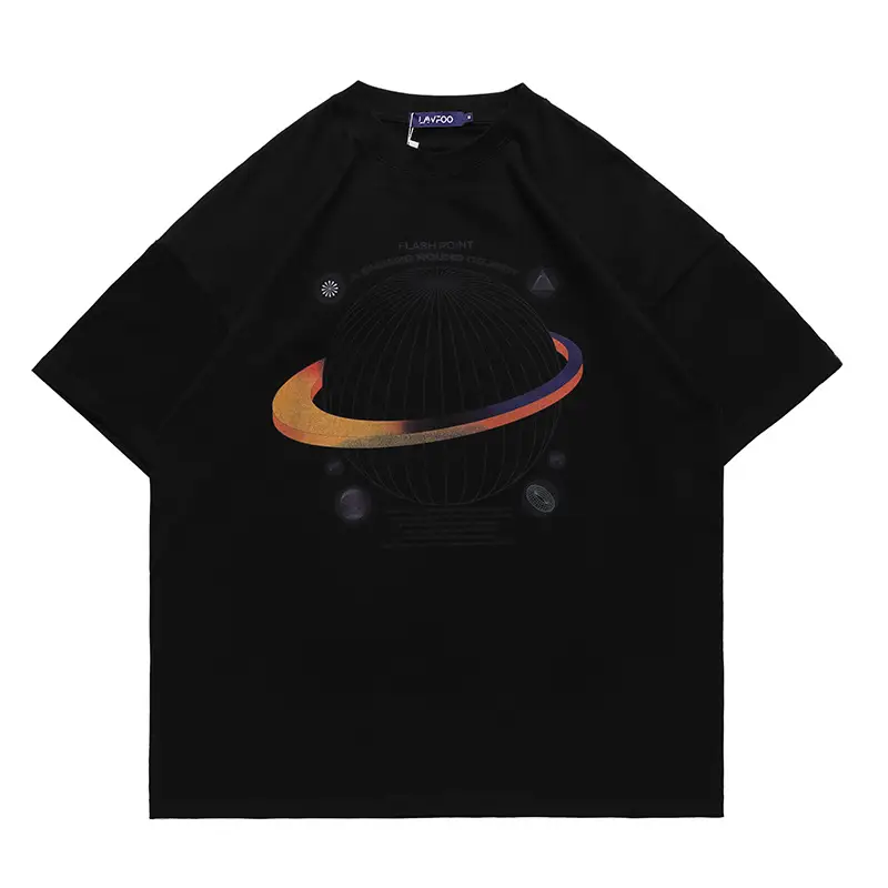 Creative Planet Print Short Sleeve Men's Loose T Shirt