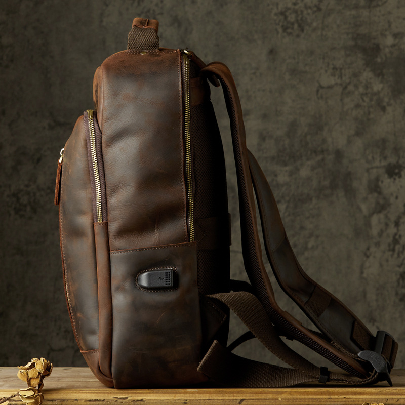 Handmade retro mad horse leather backpack (brown)