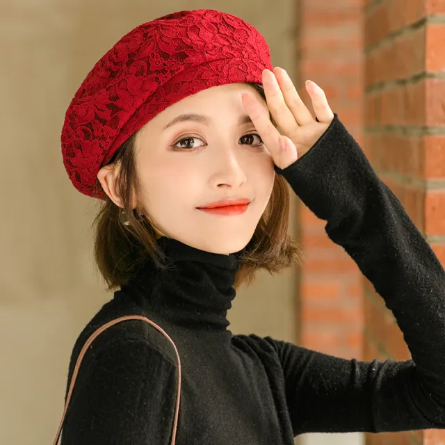 Black Hollow Lace Beret Women's Summer Thin Section Red - Shop at LoveMi