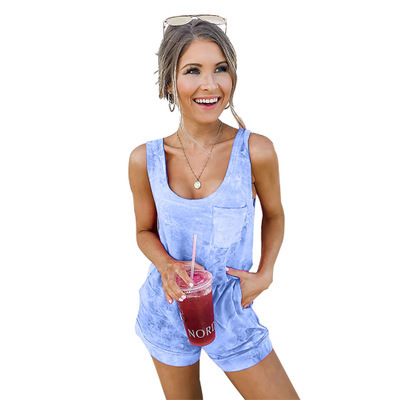 Women's Fashion Gradient Color Skinny Jumpsuit Shorts Sky Blue - Shop at LoveMi