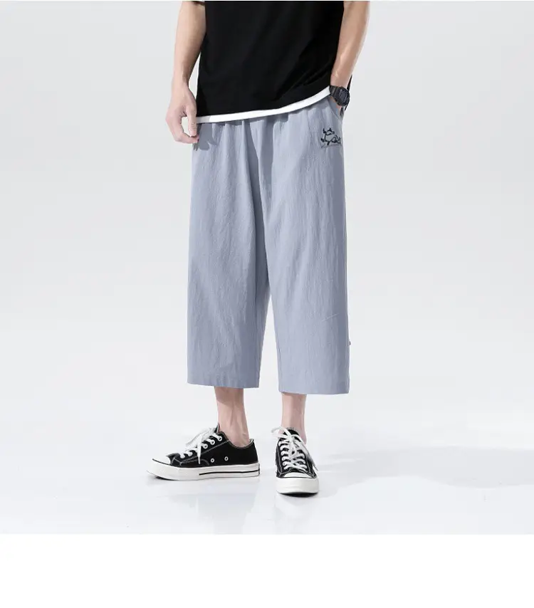 Linen Disc Button Casual Cropped Trousers