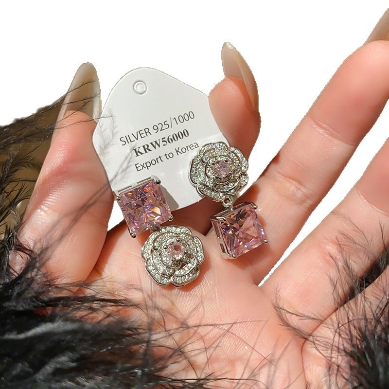 Floral Cluster Princess Rose Zircon Ring Earrings Necklace Set Luxury Elegant Jewelry 6
