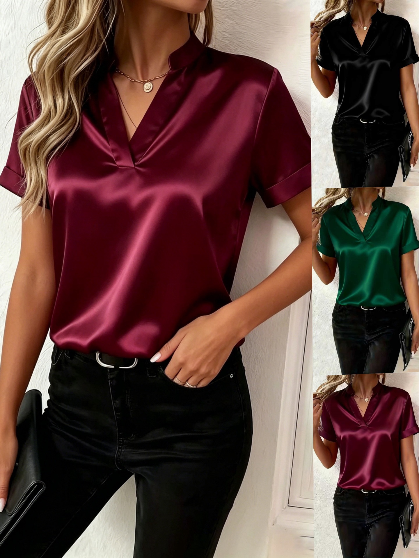 Women's Spring & Summer Blouse, Minimalist Elegant Versatile V-Neck Loose Fit Shirt For Women