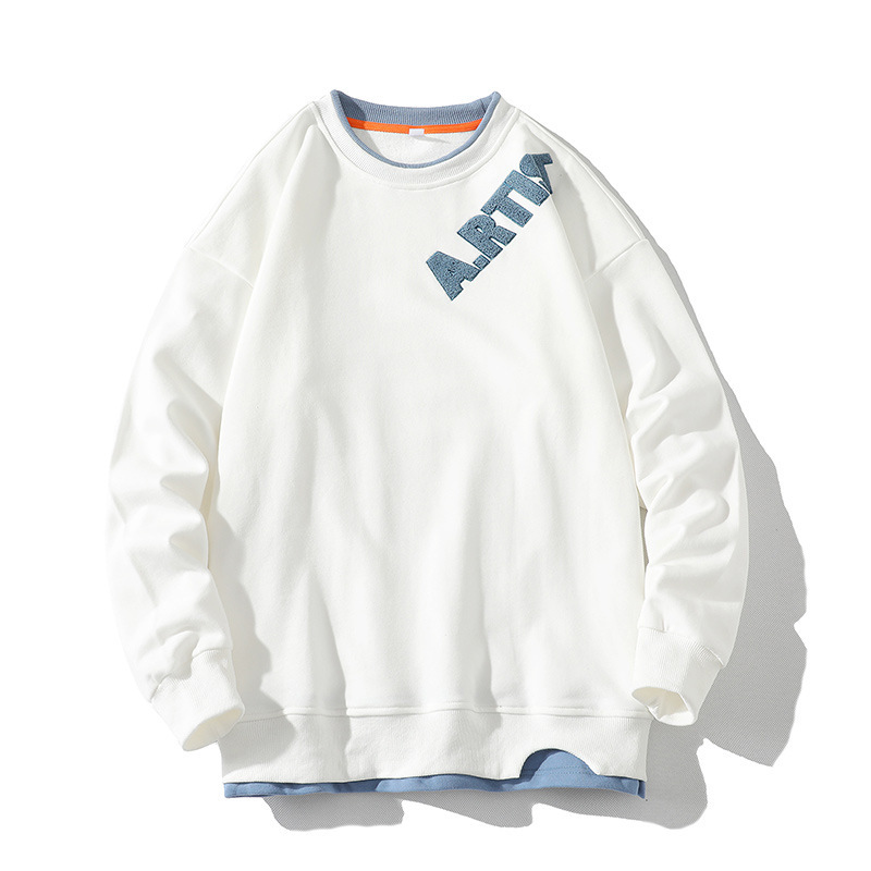 Men's Fake Two-piece Round Neck Sweater Loose Shoulders