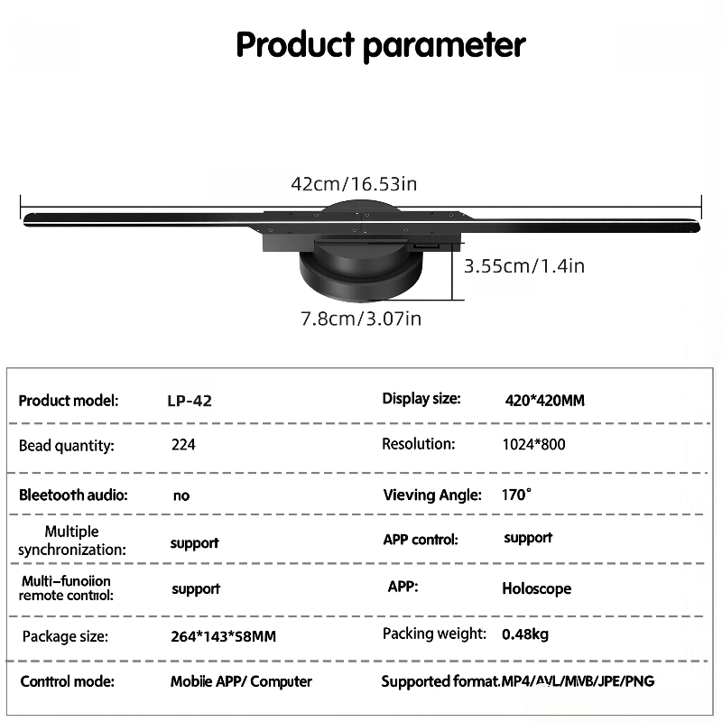 Wiilala 3D Hologram Fan 3D Circle App Hologram Advertising Display 224 Lights 16.5  WiFi Holographic LED Fan Creative Advertising Design Store Sign