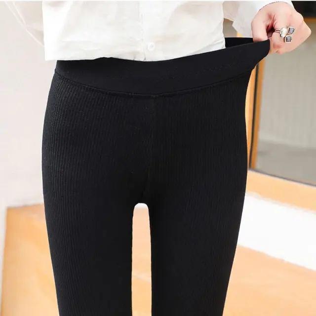 Stretch waist Gray Threaded Bottoming Pants Black Rough Lines - Shop at LoveMi