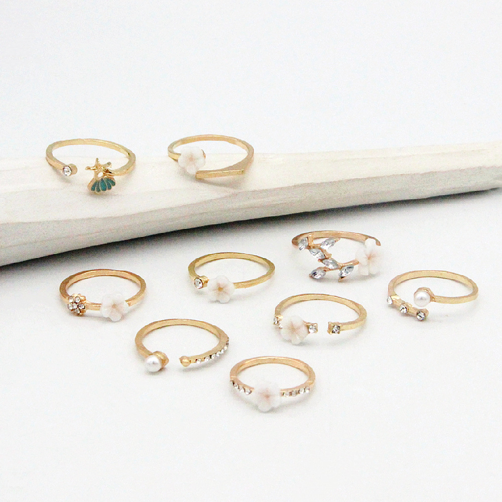 Bohemian  Flower Pearl And Diamond 9-piece Ring Joint Ring
