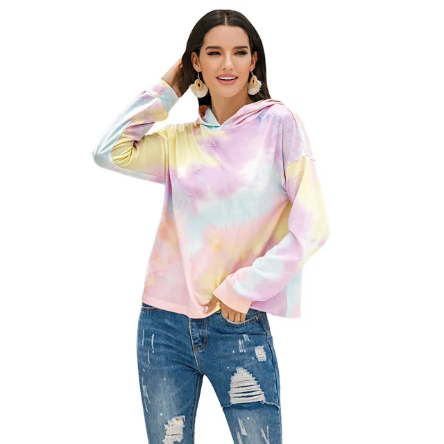 Women's Tie dye Print Gradient Hooded Sweatshirt Top Purple - Shop at LoveMi