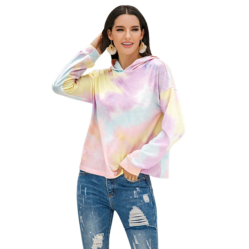 Women's Tie-dye Print Gradient Hooded Sweatshirt Top - Purple