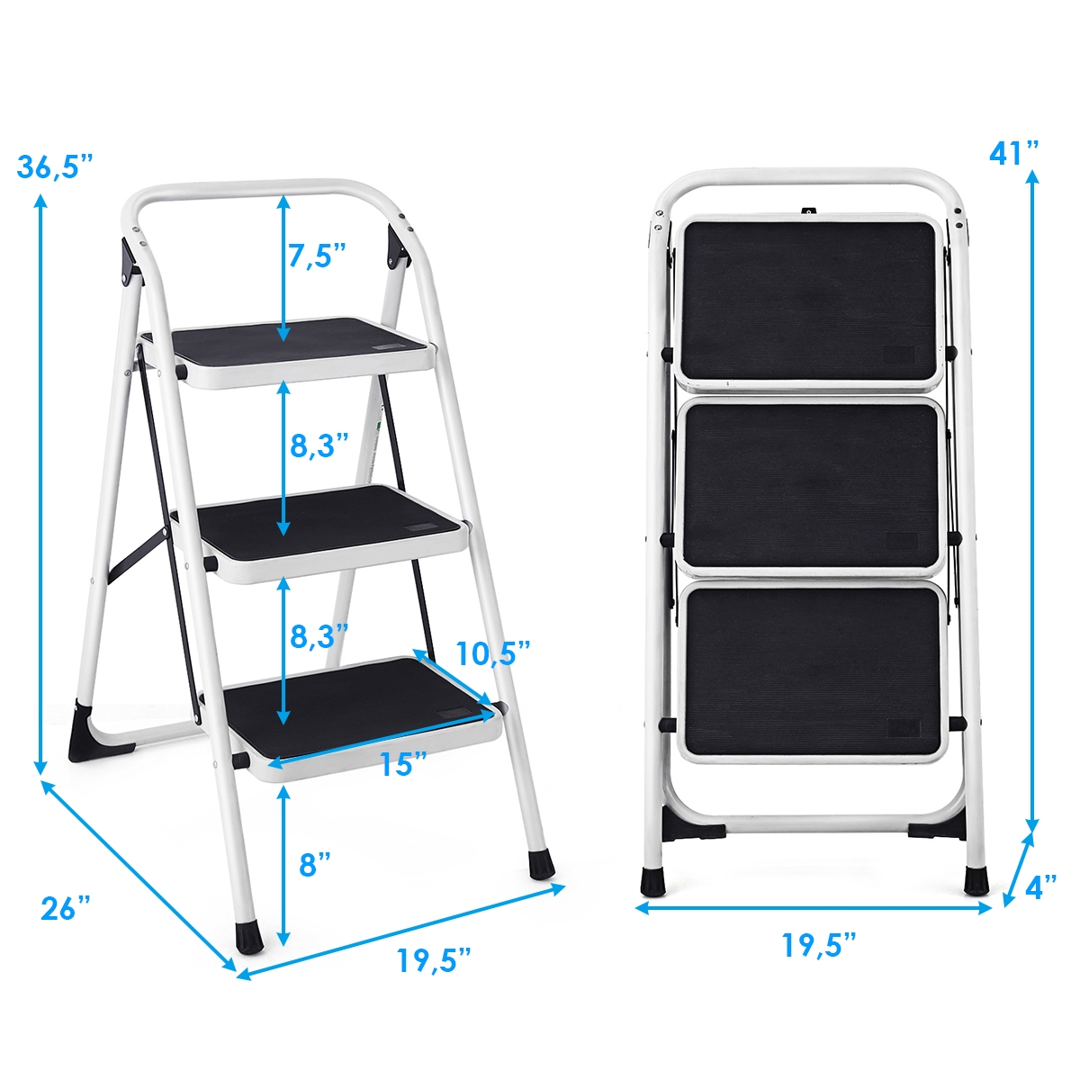 Folding 3-Step Ladder With Handgrip And Anti-Slip Platform — foto 3