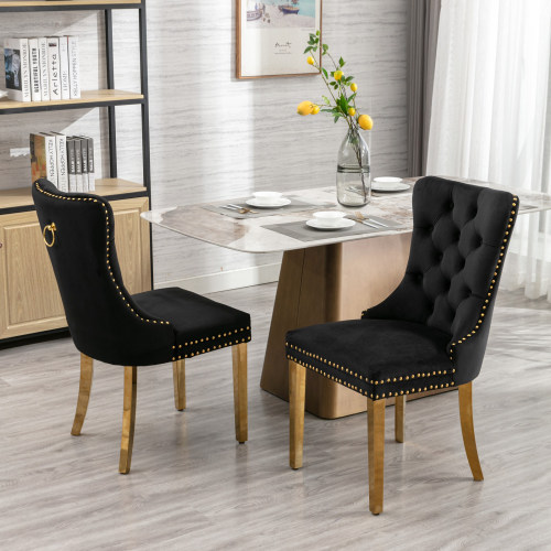 High-end Tufted Solid Wood Contemporary Velvet Upholstered Dining Chair With Golden Stainless Steel… image 11