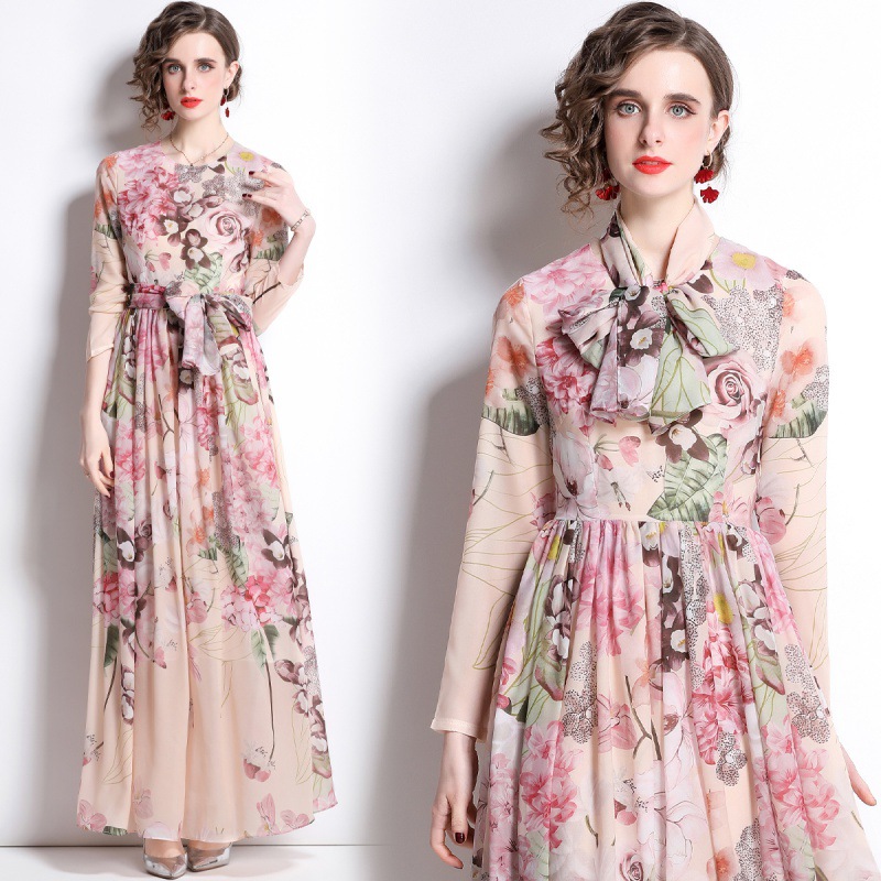 Chiffon Print Long Sleeve Swing Dress, picture 2 of 5