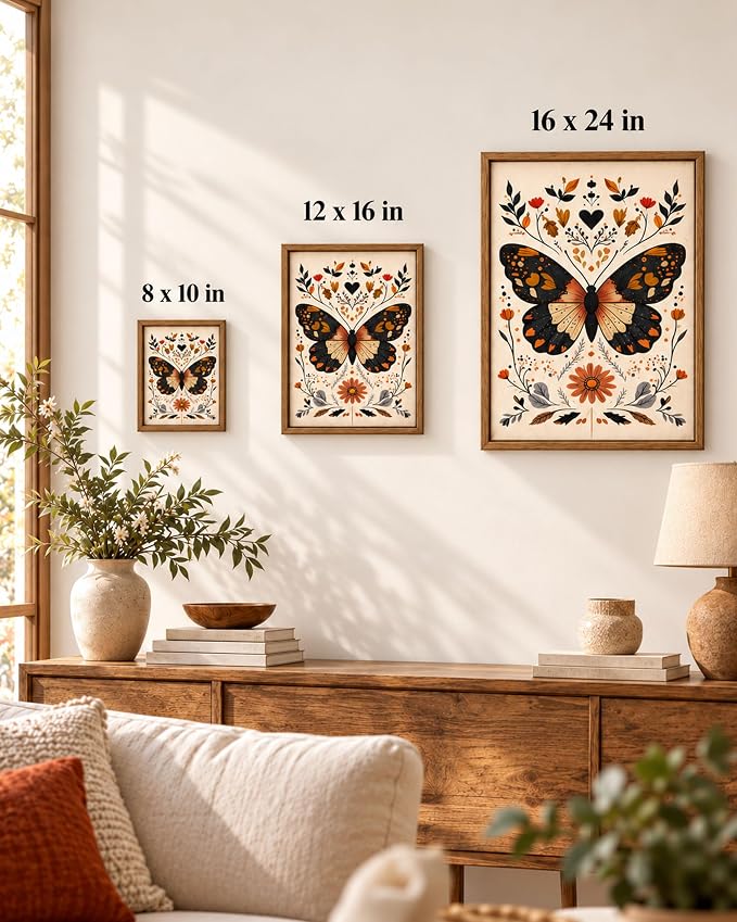 Framed Vintage Butterfly Wall Art Boho Botanical Canvas Decor For Home Bedroom Living Room 8x10 Inch 5