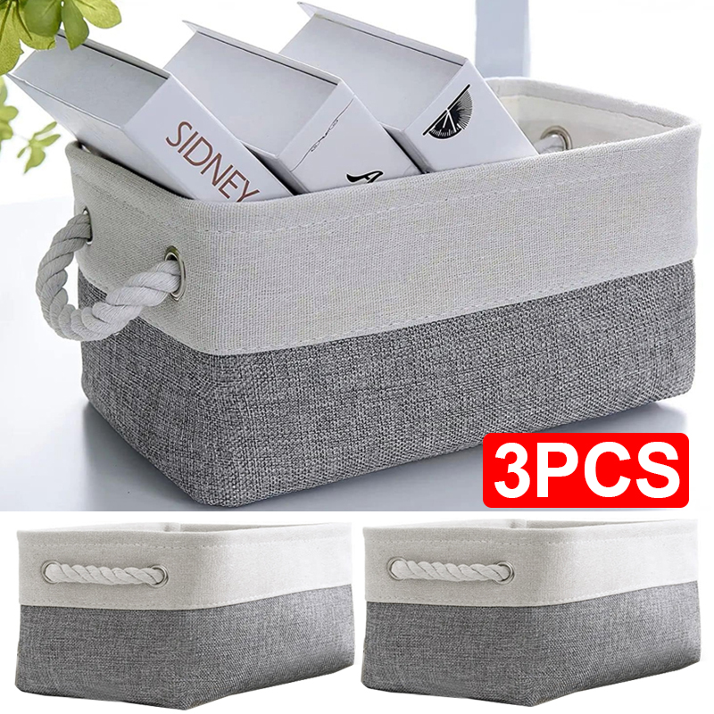 Foldable Large Canvas Storage Fabric Baskets Cotton Rope