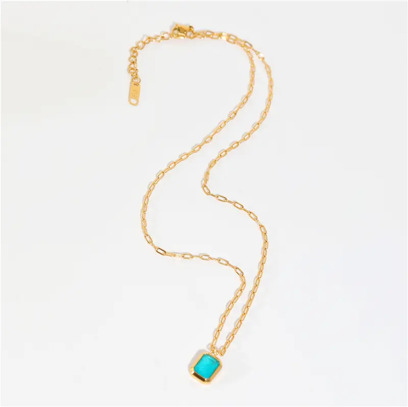 Jewelry Glacier Blue Green Diamond Ice Cracked Square Necklace