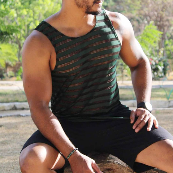 European And American Size Men's Casual Sexy Mesh Striped Vest - Image 10